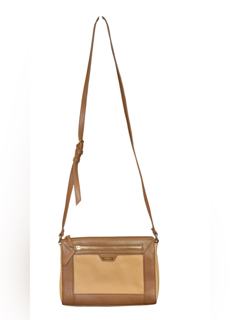 Tignanello Leather Crossbody Bag Tan Camel Gold Hardware Adjustable Strap - Picture 2 of 11